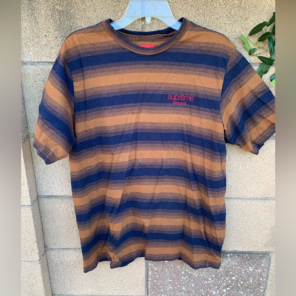 Supreme Brown & Navy Striped Short-Sleeve Tee
